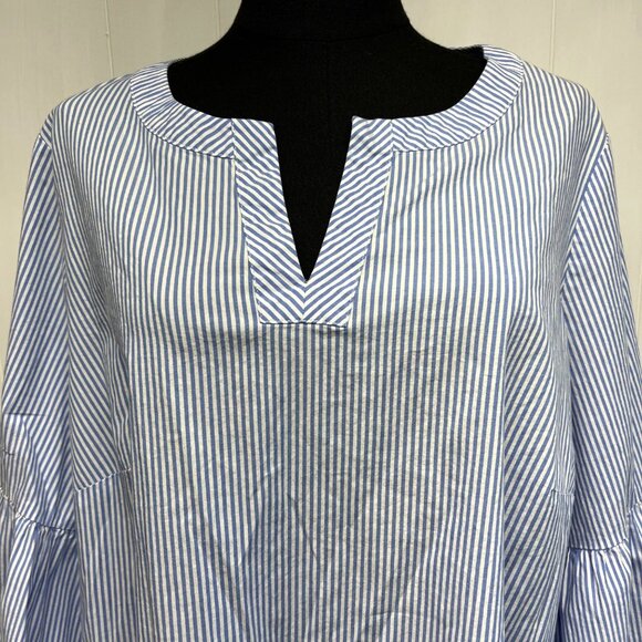 Rafaella Cotton Top Size 1X‎ Embroidered Nautical Stipe French Blue Cottagecore - Picture 3 of 9